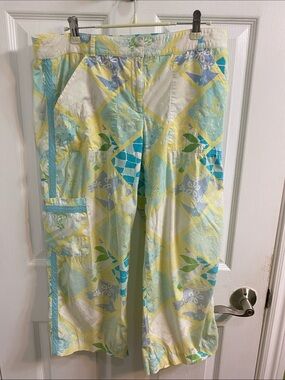 Lilly Pulitzer Lemon Octopus Capri Pants Womens Size 8 Pastel Patchwork Floral